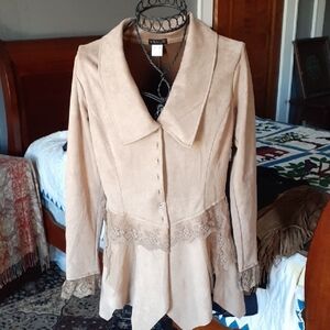 VENUS Women's Beige Lace-Trimmed Blazer